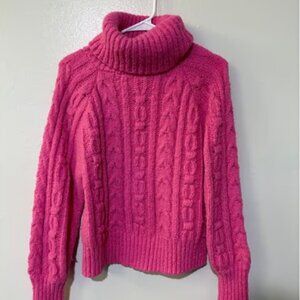 A NEW DAY Boxy Chunky Cable Knit Turtleneck Sweater Pink Women's Size M